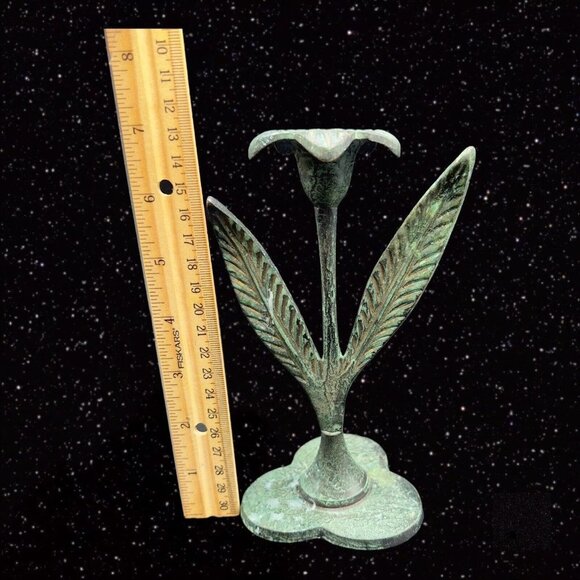 VINTAGE ARCHANA CRAFTS METAL CANDLE HOLDER TAPER TULIPS Set India 8”T 7”W - Picture 6 of 11